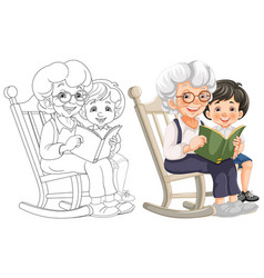 Colorful And Line Art Of A Grandmother Child