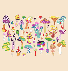 Groovy Psychedelic Mushrooms Set Retro Funky