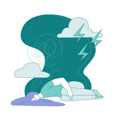 Young Woman Lying On The Floor With Gloomy Clouds