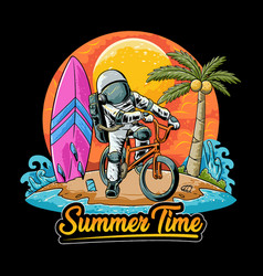 Astronaut Summer On Bike In Space