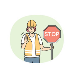 Woman In Uniform Show Stop Sign