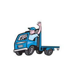 Flatbed Truck Driver Waving Cartoon