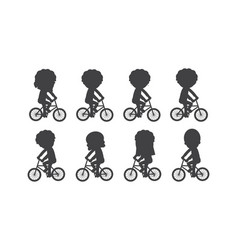 Set Of Diverse Cyclists Silhouettes Happy Kids