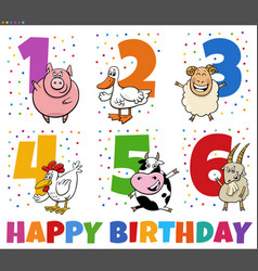 Birthday Greeting Cards Set With Cartoon Farm