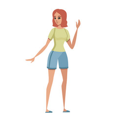 Happy Woman In Casual Clothes With Up Raised Arm