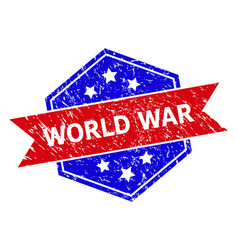 Hexagonal Bicolor World War Rubber Stamp