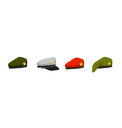 Military Headdresses Set Caps And Red Berets Of