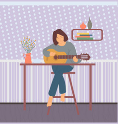 Guitarist At Home Woman With Guitar Hob