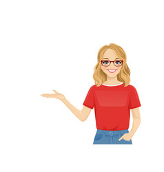 Beautiful woman showing something Royalty Free Vector Image