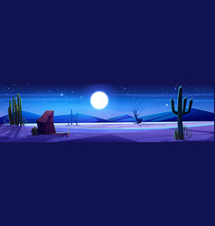 Night Desert With Moon Glowing In Sky