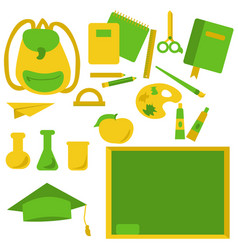 School Things Clipart Set In Yellow-green Shades