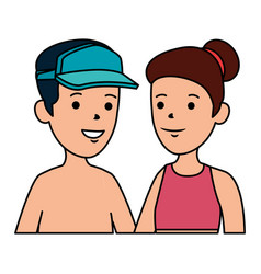 Young Boy Shirtless With Sport Cap And Cute Woman