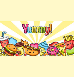 Set cute kawaii fast food meal Royalty Free Vector Image