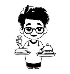 Cute Cartoon Boy Holding A Plate With Food