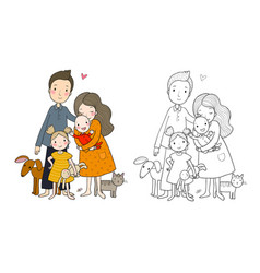 Cute Cartoon Family And A Cat With A Dog Mom Dad