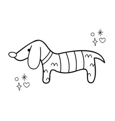 Knitted Dachshund Doodle Outline Black And White