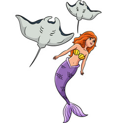 Mermaid With A Manta Ray Cartoon Colored Clipart