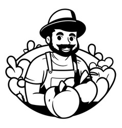 Farmer With Fresh Vegetables In A Flat Style