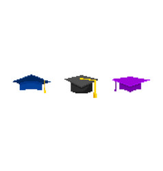 Pixel Graduate Caps With Tassels Set