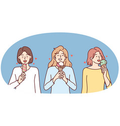 Girls Eat Ice Cream To Cool Down During Summer