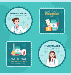 World Pharmacists Day Label Flat Cartoon Hand