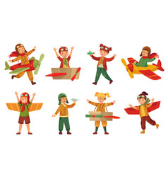 Kids In Pilot Costumes Paper Toy Plane Wings