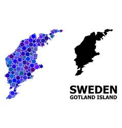 Blue Round Dot Mosaic Map Gotland Island