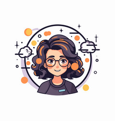 Cute Girl With Glasses And Curly Hair In Cartoon