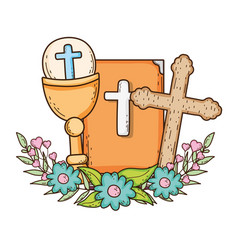 Holy bible book with chalice Royalty Free Vector Image