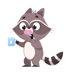 Cute Racoon Brushing Teeth Cartoon