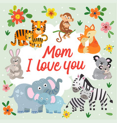 Poster With Cute Animals Mother And Baby