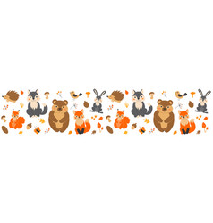 Seamless Border Of Cute Forest Animals And Plants