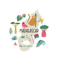 Colorful Image Designt With Symbols Of Madagascar