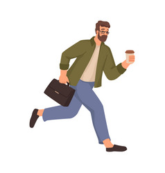 Businessman With Suitcase And Coffee Hurrying Up