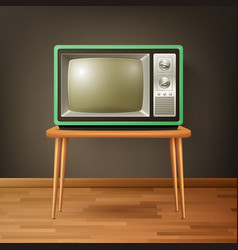 3d Realistic Retro Tv Receiver On Wooden