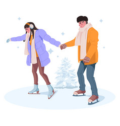 Couple Skating On An Ice Skating Rink In The Park