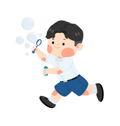 Kid Student Blowing Soap Bubbles