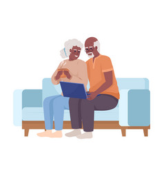 Senior Couple Using Laptop Semi Flat Color