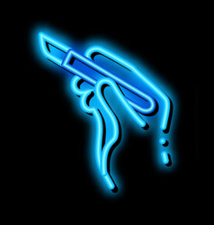 Surgeon Hand With Scalpel Neon Glow Icon