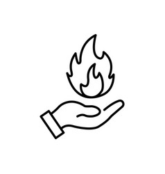 Black Isolated Outline Icon Of Flame In Hand On