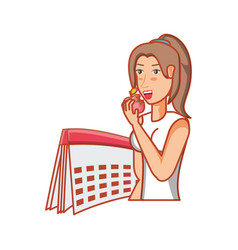 Athletic Woman Eating Apple With Calendar