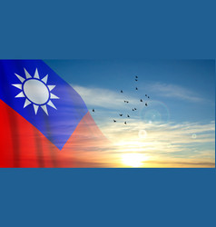 Flag Of Taiwan On A Sunset Or Sunrise