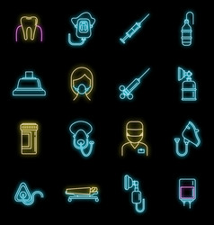 Clinic Anesthesia Icons Set Neon