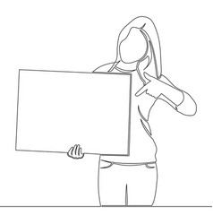 Continuous Line Woman Holding The Blank Paper