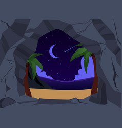 Dark Gray Stone Cave Entrance With Night View Flat