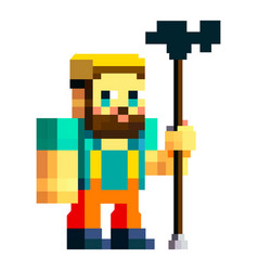 Pixelated Man In Work Uniform And With A Staff