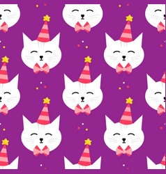 White Cat Wearing Pink Party Hat And Bow Pattern