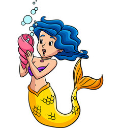 Mermaid Holding Spiral Shell Cartoon Clipart