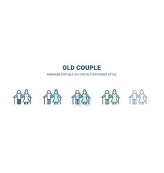 Old Couple Icon In 5 Different Style Outline