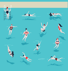 Swimming Pool Men And Women In Water Jumping